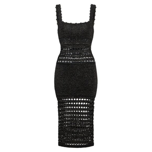 💕RETROFETE💕 Avril Knit Crochet Dress ~ Metallic Black and Gold Medium - Picture 10 of 16